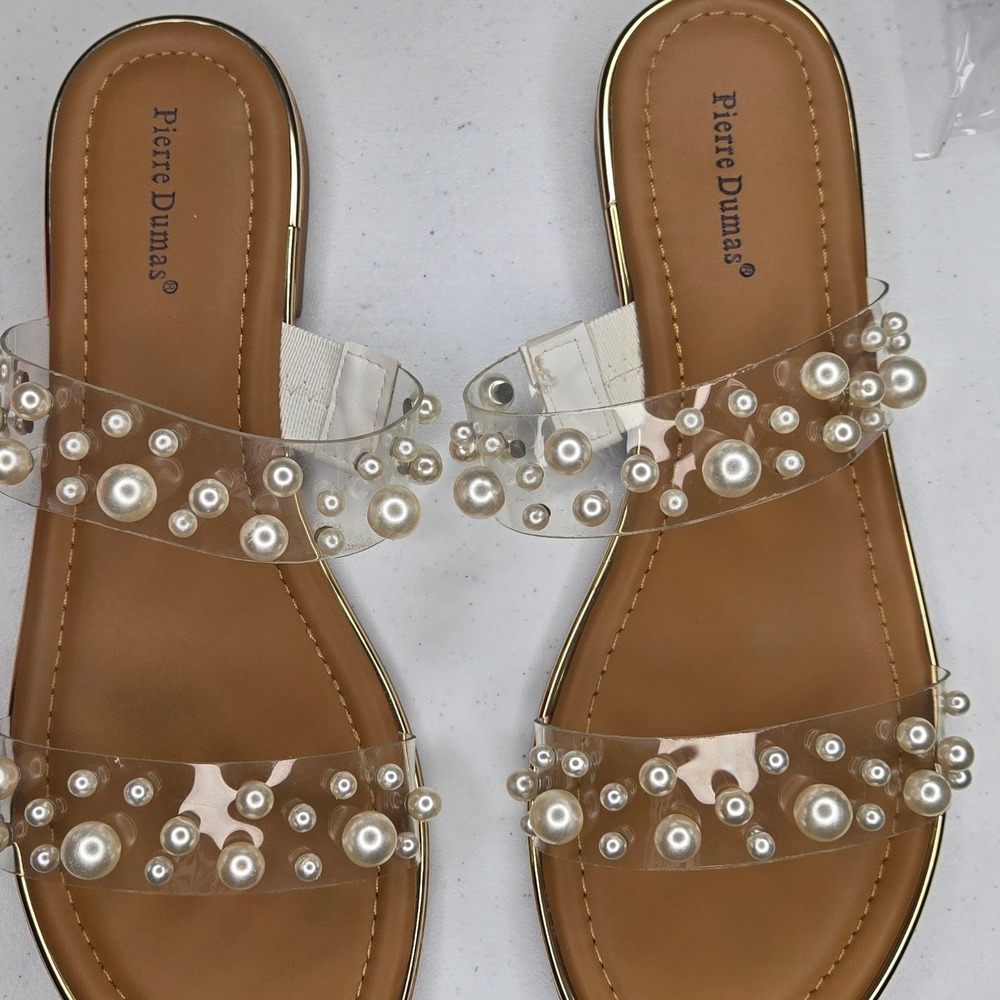 Pierre Dumas Pearl Embellished Lucite Slide Sandals Women's Size 8.5 - Picture 7 of 15